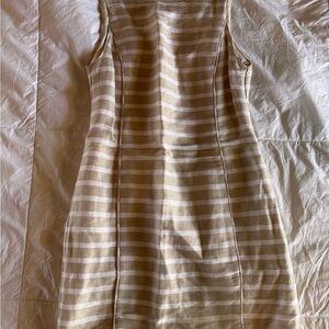 Sleeveless Striped Beige & White Linen Shift Dress